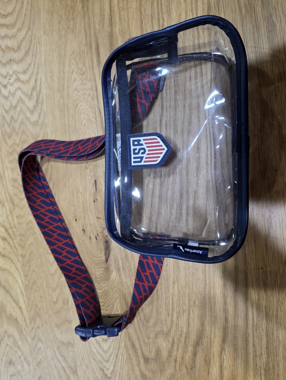 Clear Crossbody Bag with Red & Blue Strap - USA  Soccer